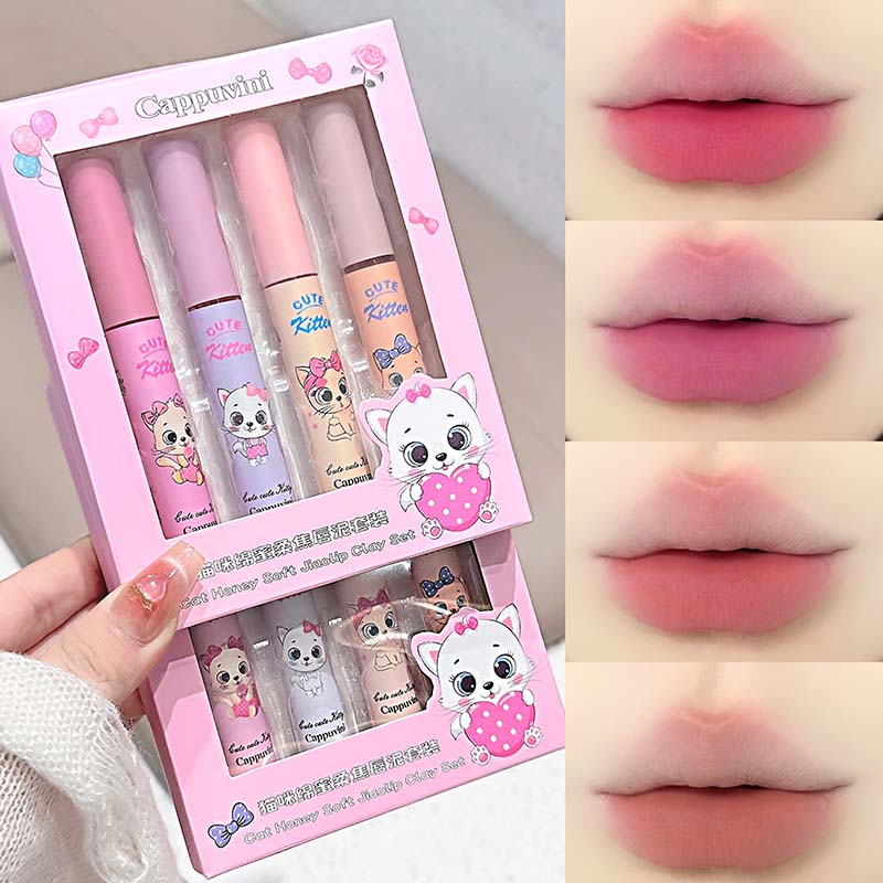 J Beauty Makeup - 4-Pack Pink Cat Mist Lip Mud