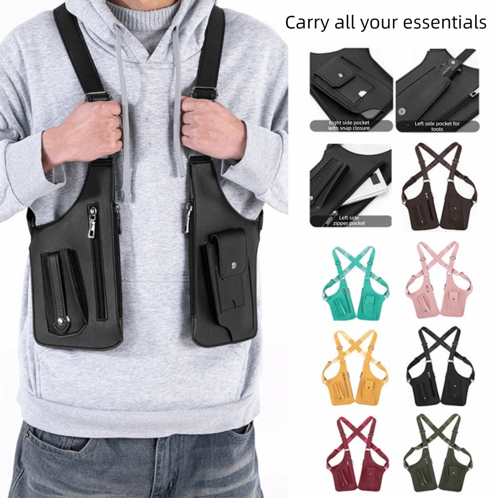 Pressed Powder Foundation - Retro Anti-theft Storage Vest Bag Multi-Pocket
