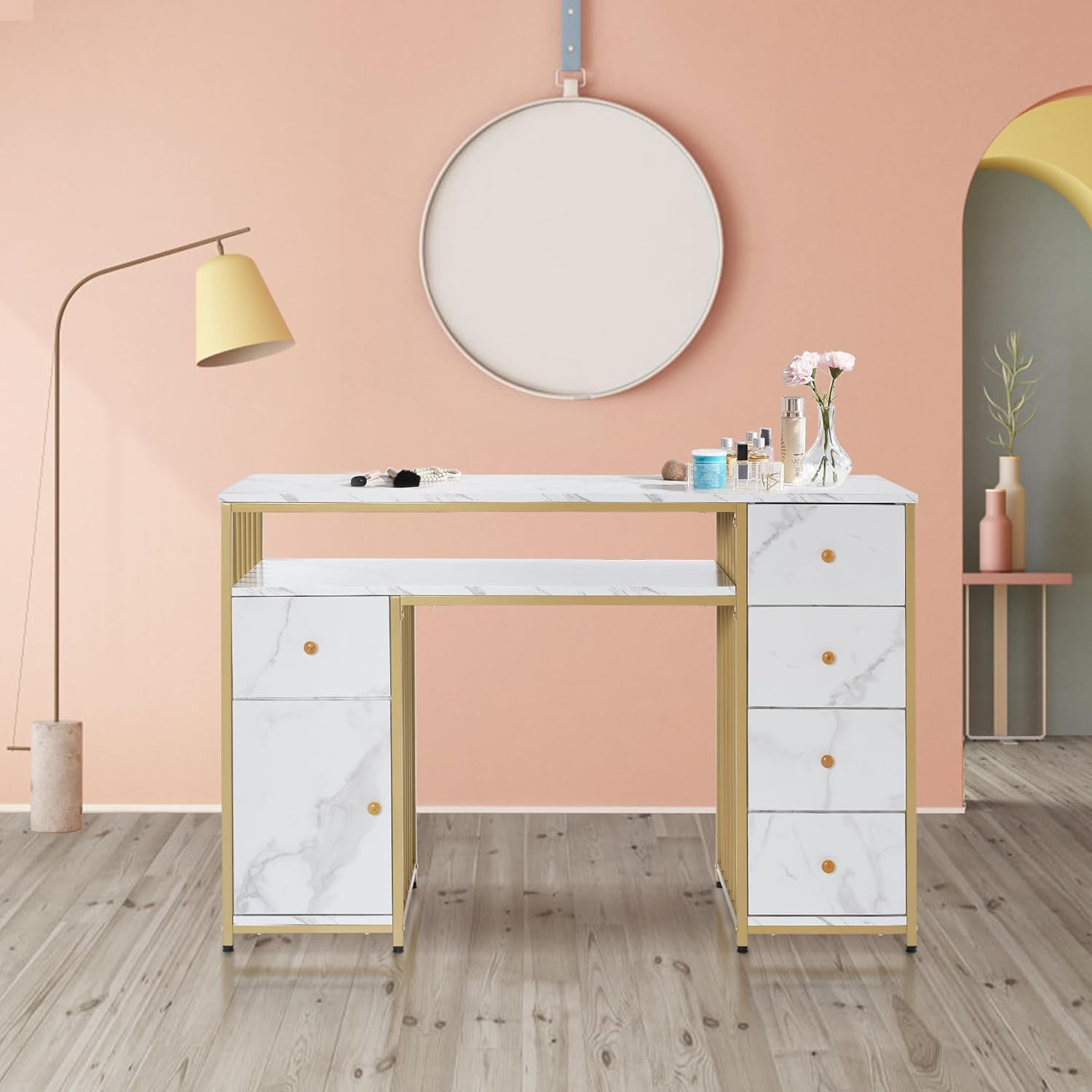 Nail Desk with Storage Cabinet - Beauty Makeup Table ulasan dan harga