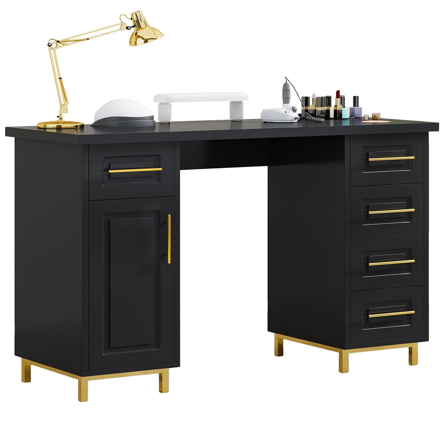 Black and Gold Nail Tech Desk  - Beauty Makeup Table ulasan dan harga