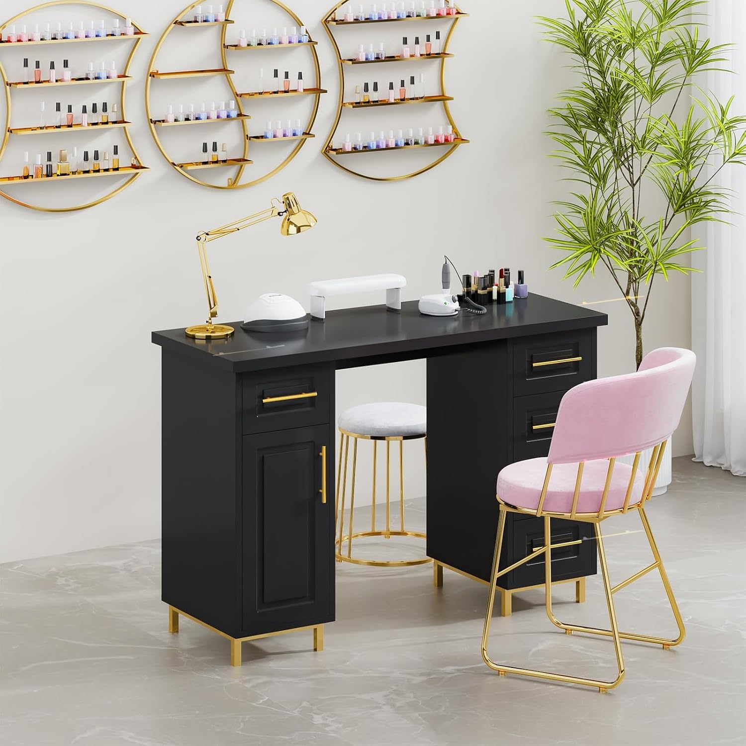 Black and Gold Nail Tech Desk  - Beauty Makeup Table ulasan dan harga