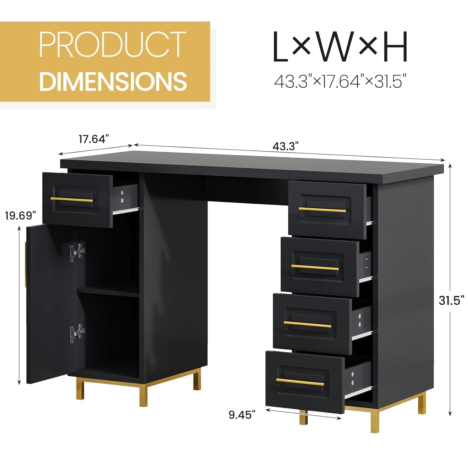 Black and Gold Nail Tech Desk  - Beauty Makeup Table ulasan dan harga
