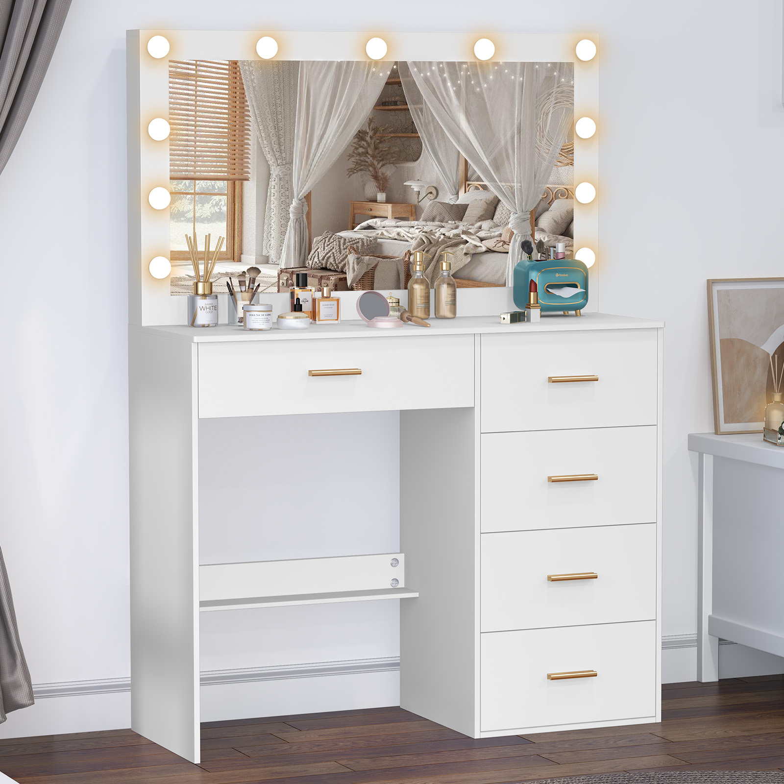 White Dressing Table with Larg - Beauty Makeup Table ulasan dan harga