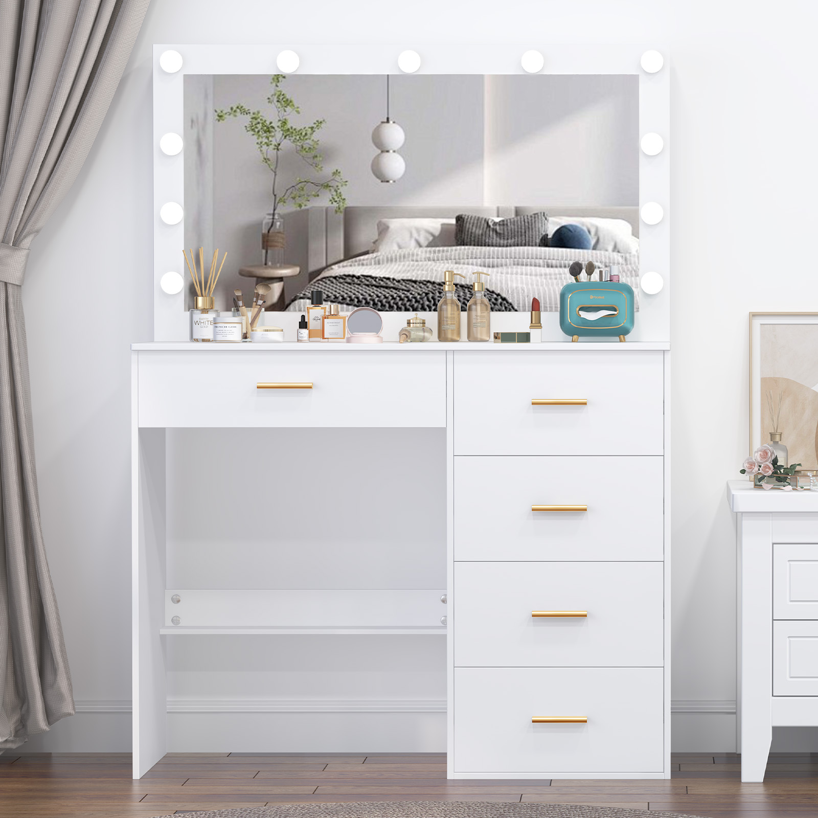 White Dressing Table with Larg - Beauty Makeup Table ulasan dan harga
