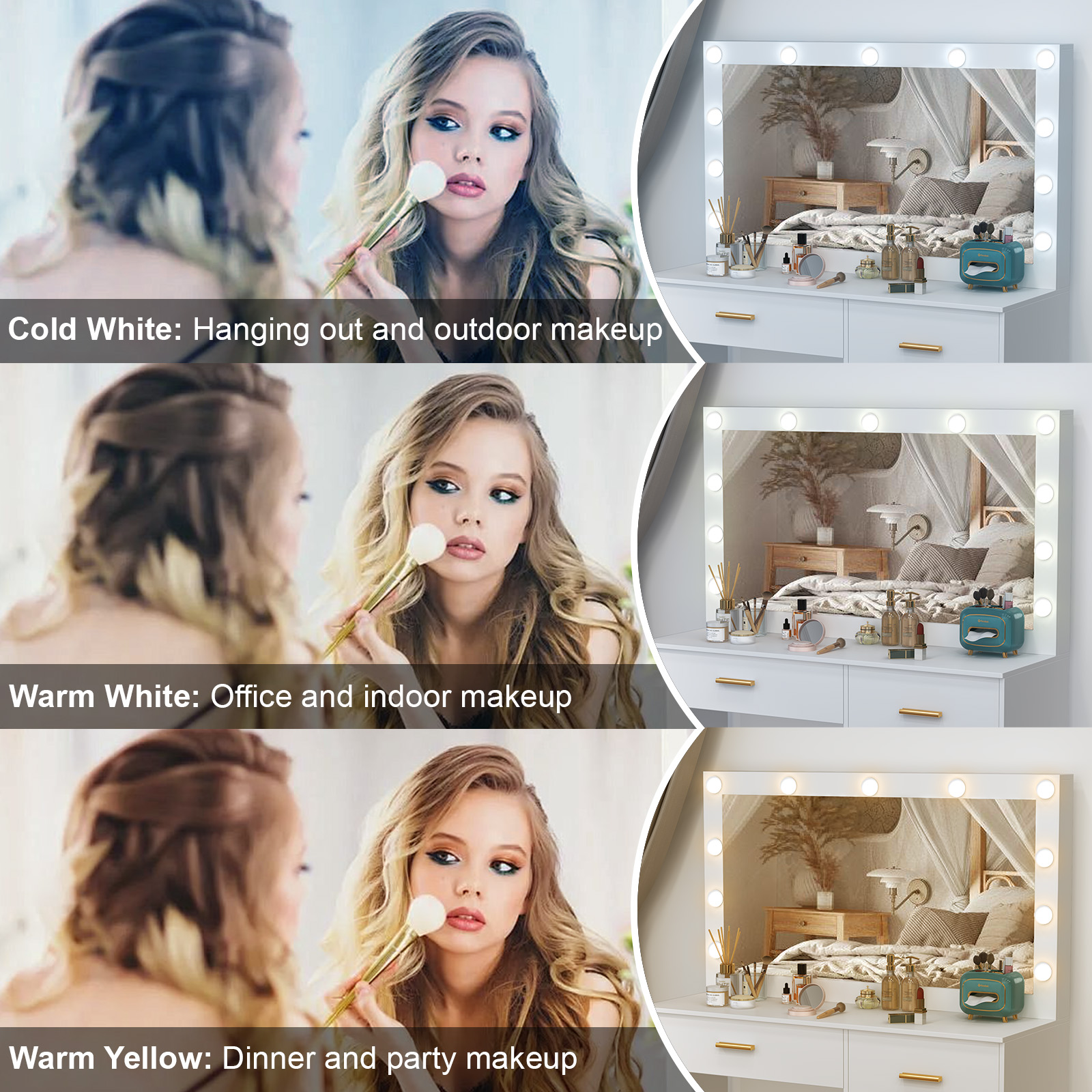 White Dressing Table with Larg - Beauty Makeup Table ulasan dan harga