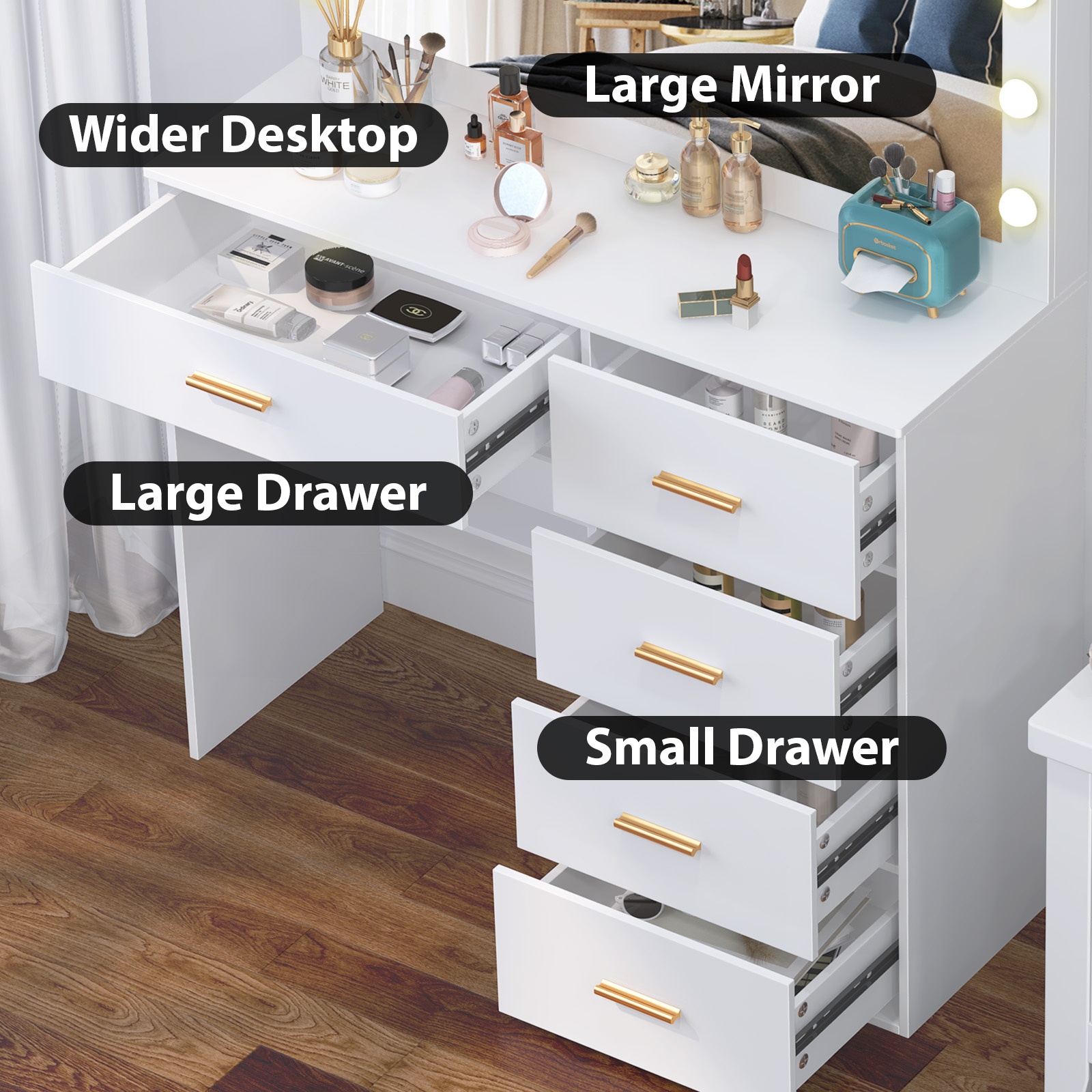 White Dressing Table with Larg - Beauty Makeup Table ulasan dan harga